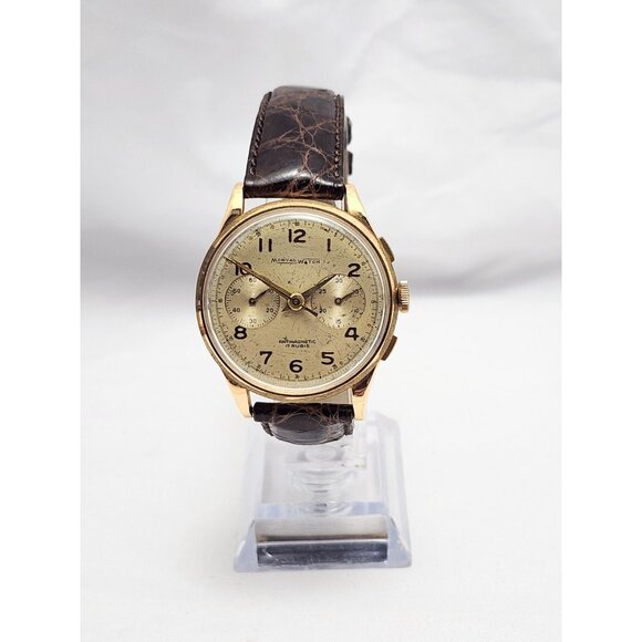 Vintage Monval 18K Rose Gold 37mm 17J Antimagnetic Chronograph Swiss Watch - Picture 3 of 16